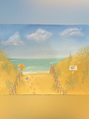 Tranquil Beach Pathway Canvas Art in Blue and Tan